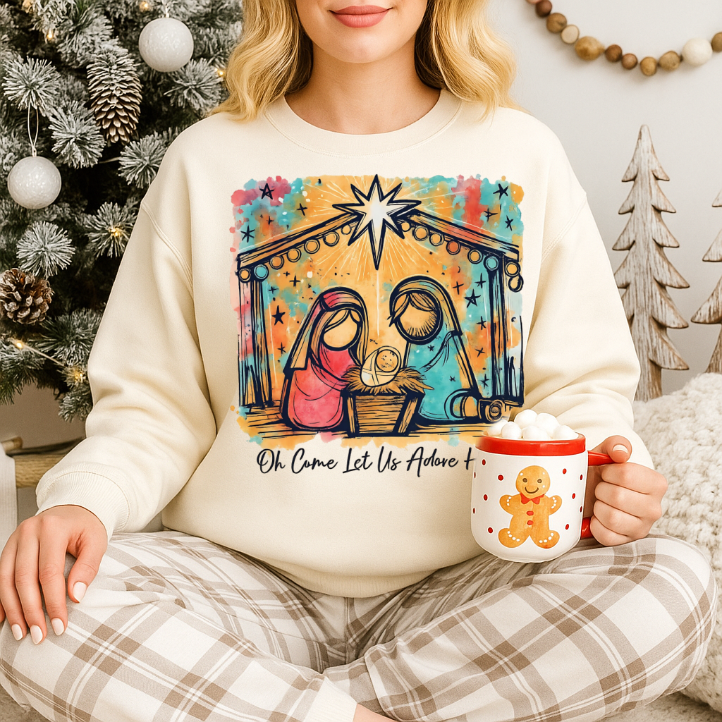 Sweatshirt Or Hoodie Oh Come Let Us Adore Him – Nativity Scene