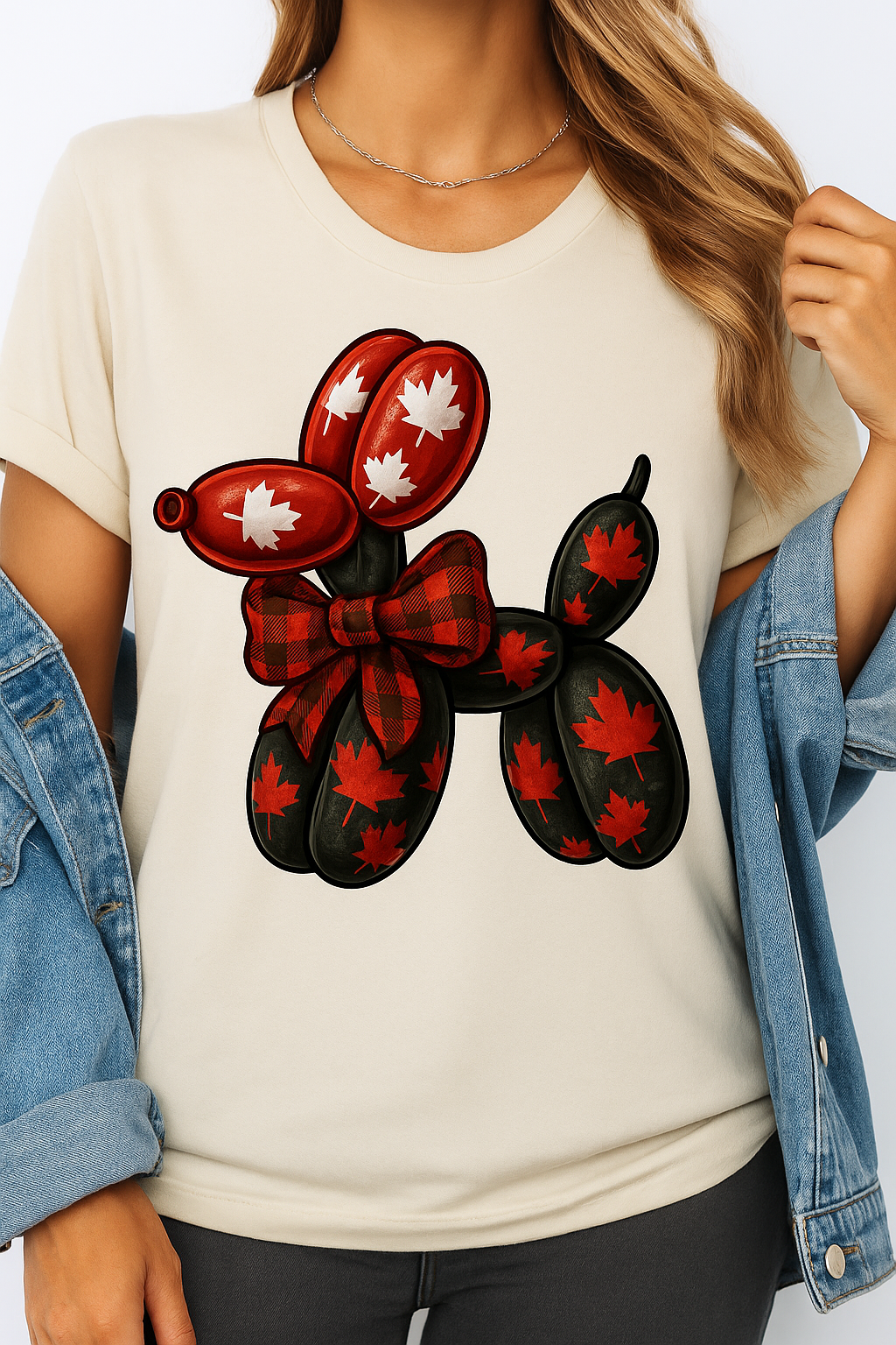 DTF Transfer Balloon Dog – Canada Day Maple Leaf Buffalo Plaid Design