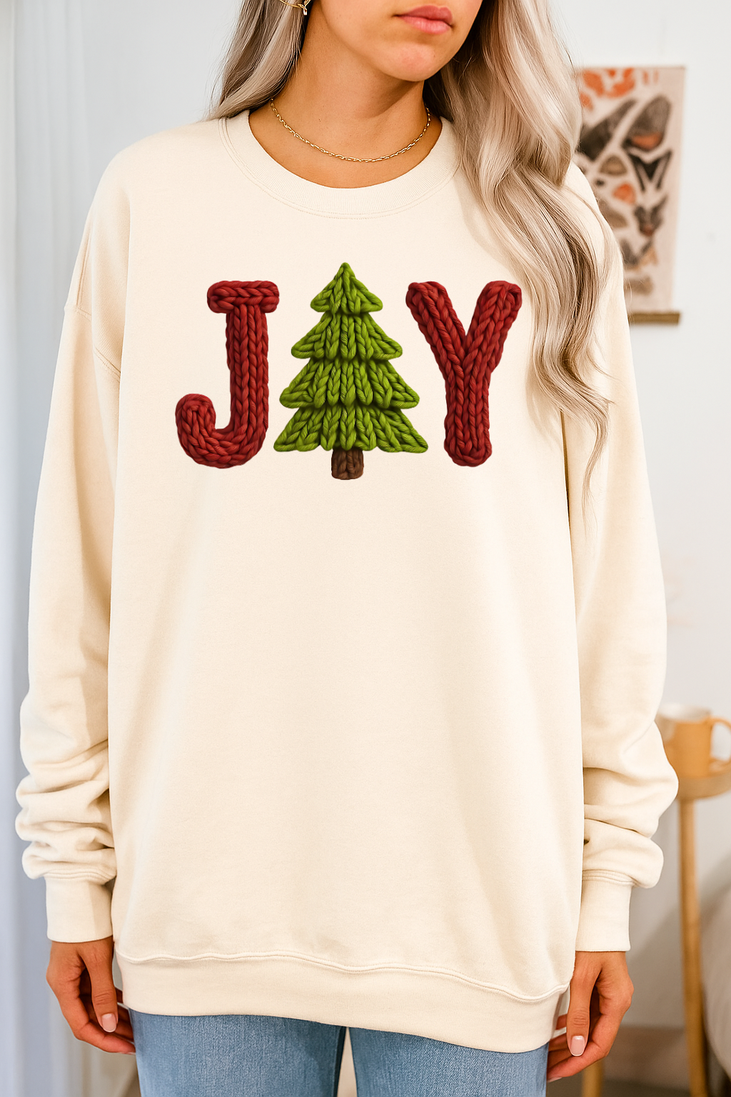 DTF Transfer – Knit Texture Wool Effect JOY With Christmas Tree