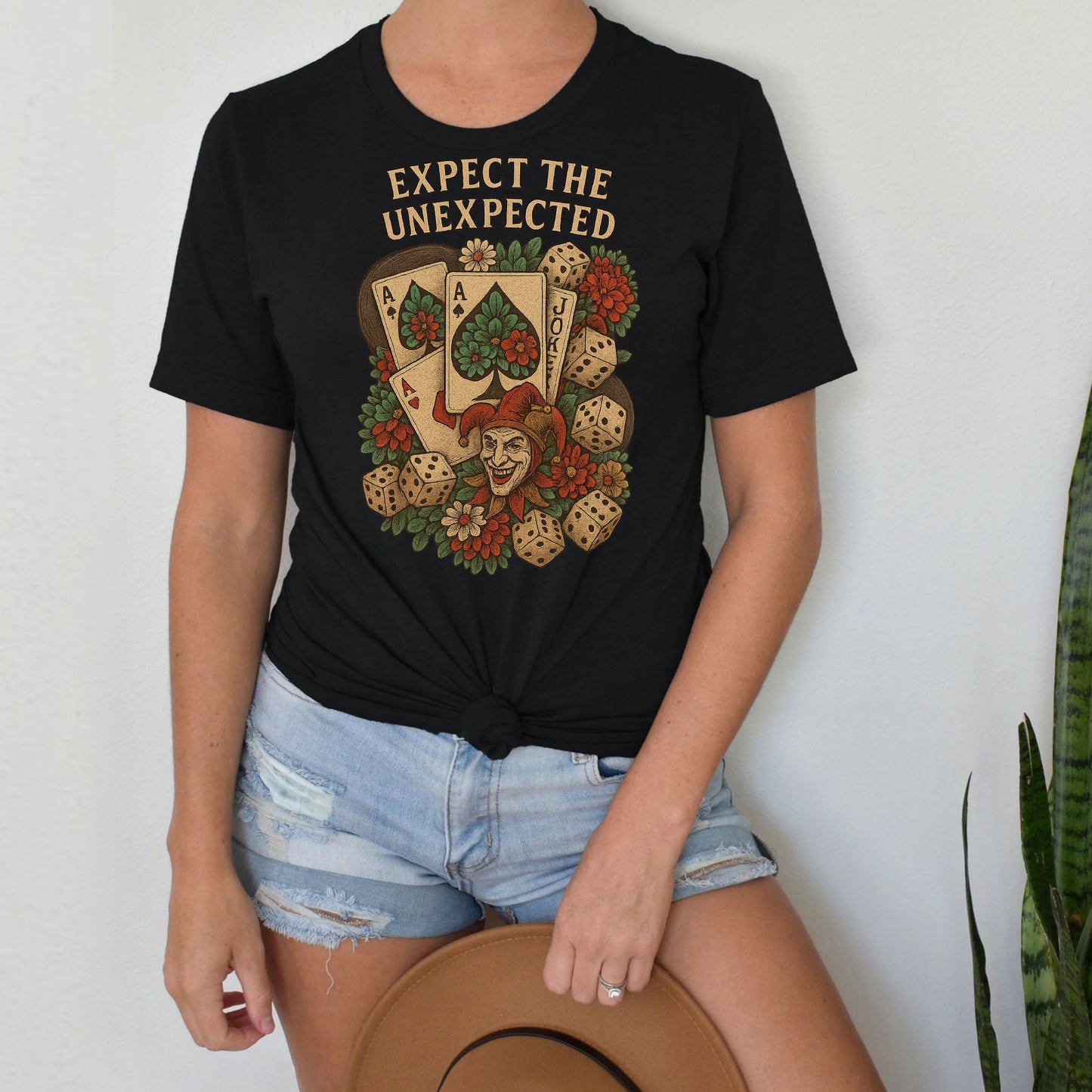 T-Shirt Sweatshirt Crewneck – Western Wildcard Joker with Dice, Cards & Florals
