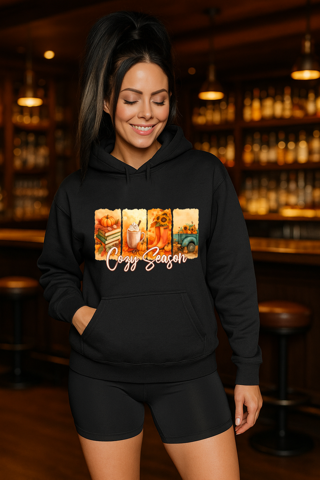 T-Shirt Crewneck Hoody – Cozy Season Fall Aesthetic with Pumpkins, Coffee & Sunflowers