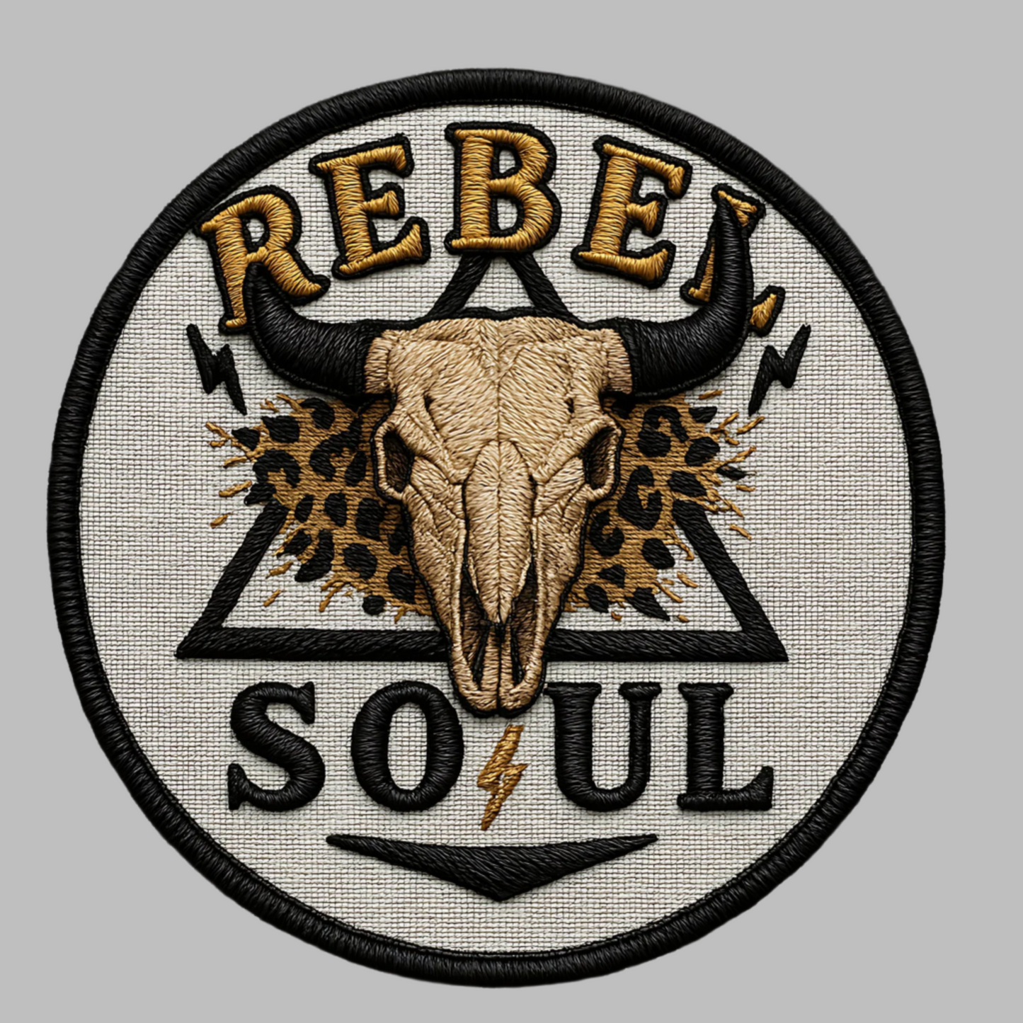 DTF Embroidered-Effect – Rebel Soul Bull Skull Patch Design