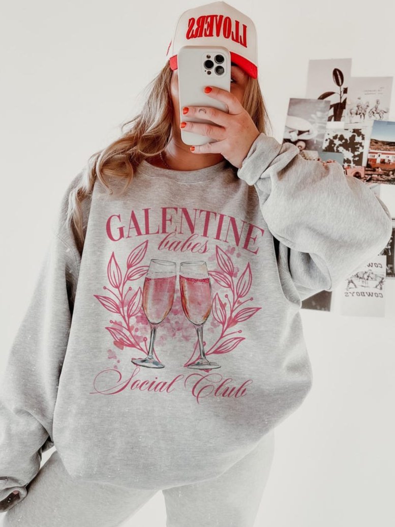 Hoodie Sweatshirt Crew T-Shirt Valentines - Galentine Babes Social Club
