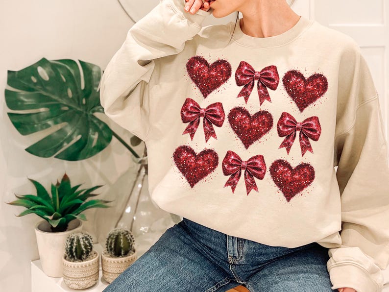 Sweatshirt Hoodie Crewneck T-Shirt Happy Valentines Hearts & Bows