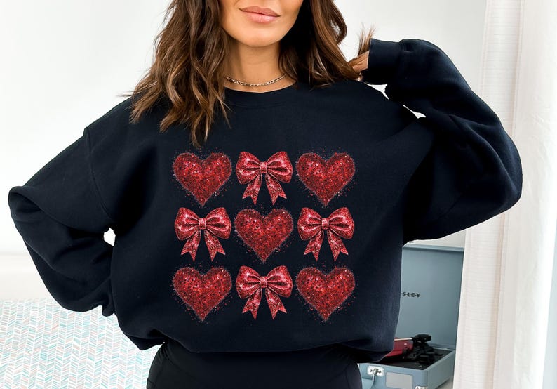 Sweatshirt Hoodie Crewneck T-Shirt Happy Valentines Hearts & Bows