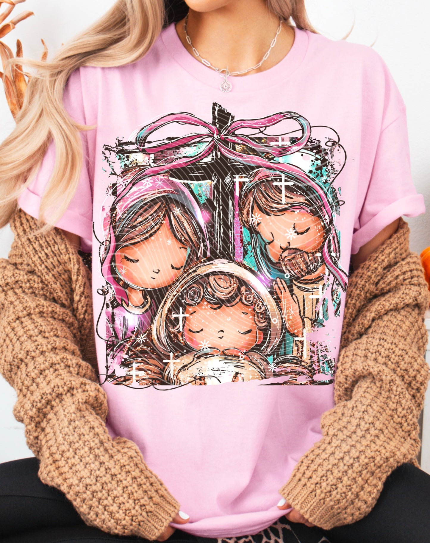 DTF Transfer Nativity Scene with Cross & Bow