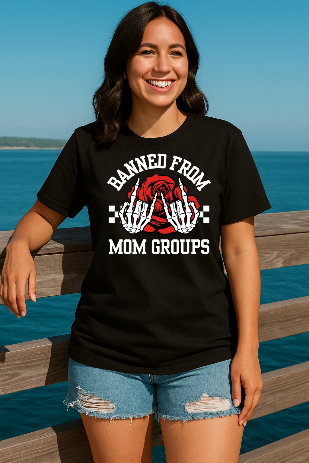 DTF Transfer Banned From Mom Groups – Skeleton Hands, Rose & Attitude Tee Design