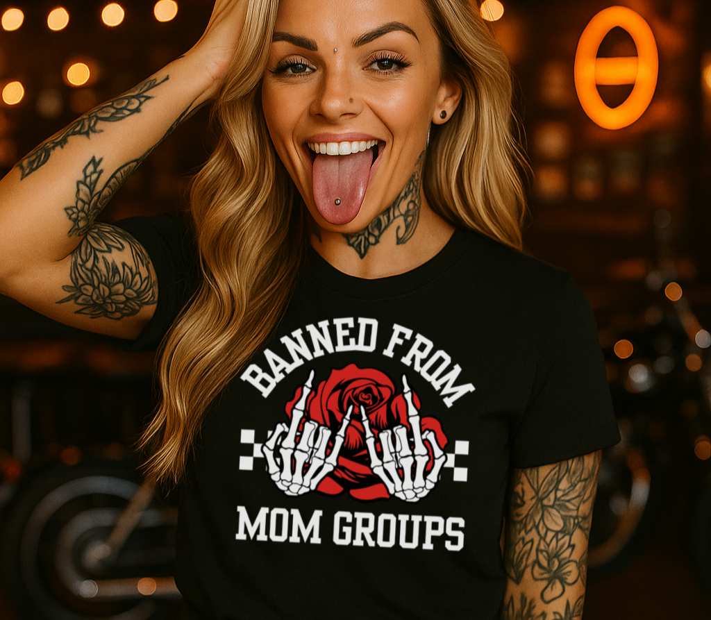DTF Transfer Banned From Mom Groups – Skeleton Hands, Rose & Attitude Tee Design