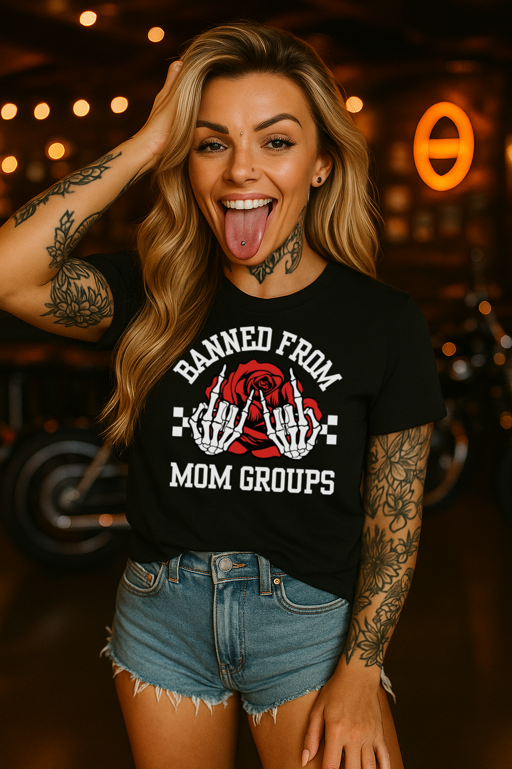 DTF Transfer Banned From Mom Groups – Skeleton Hands, Rose & Attitude Tee Design