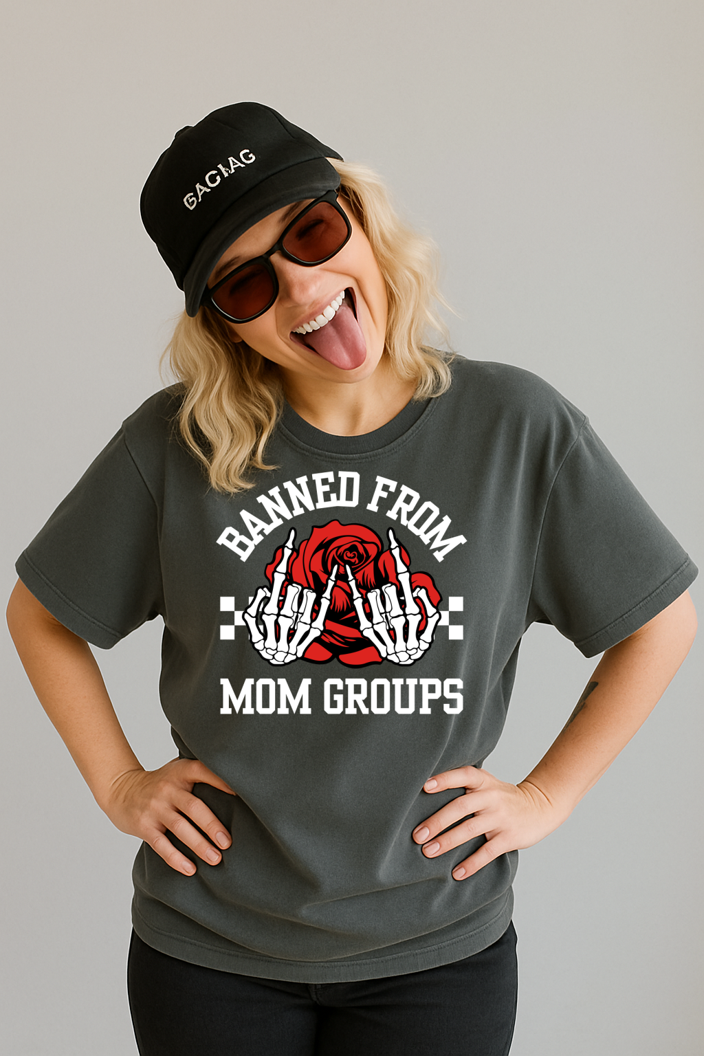 DTF Transfer Banned From Mom Groups – Skeleton Hands, Rose & Attitude Tee Design