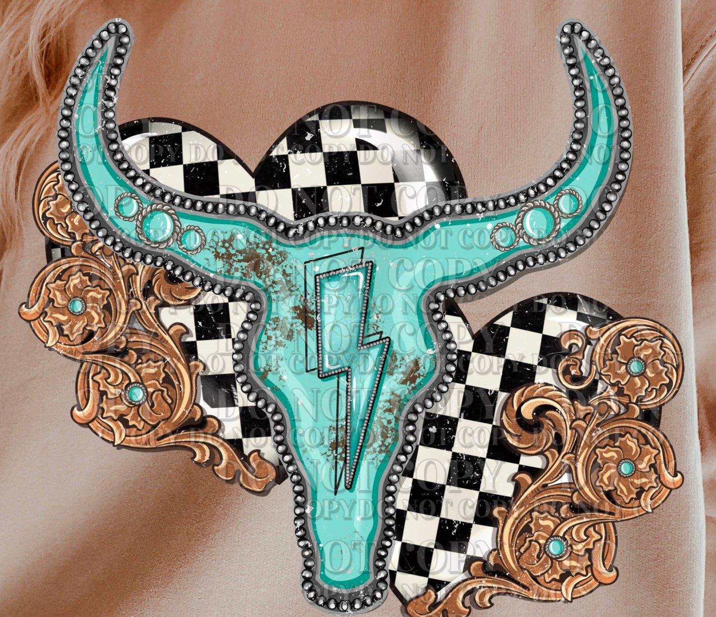 DTF Transfer Western Bull Skull Rustic Boho