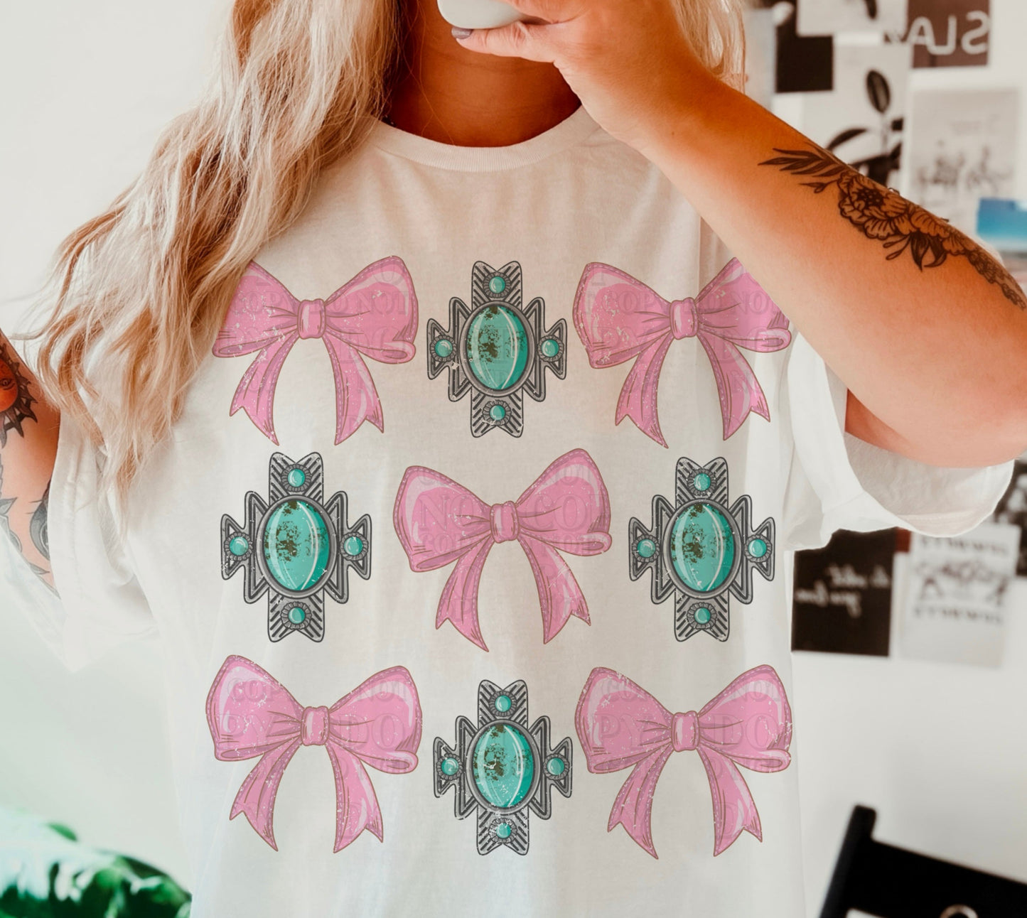 DTF Transfer Western Roystone turquoise Pink Pows