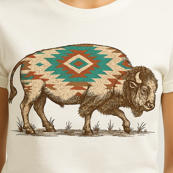 DTF Transfer Tribal Buffalo – Southwestern Aztec Bison Print
