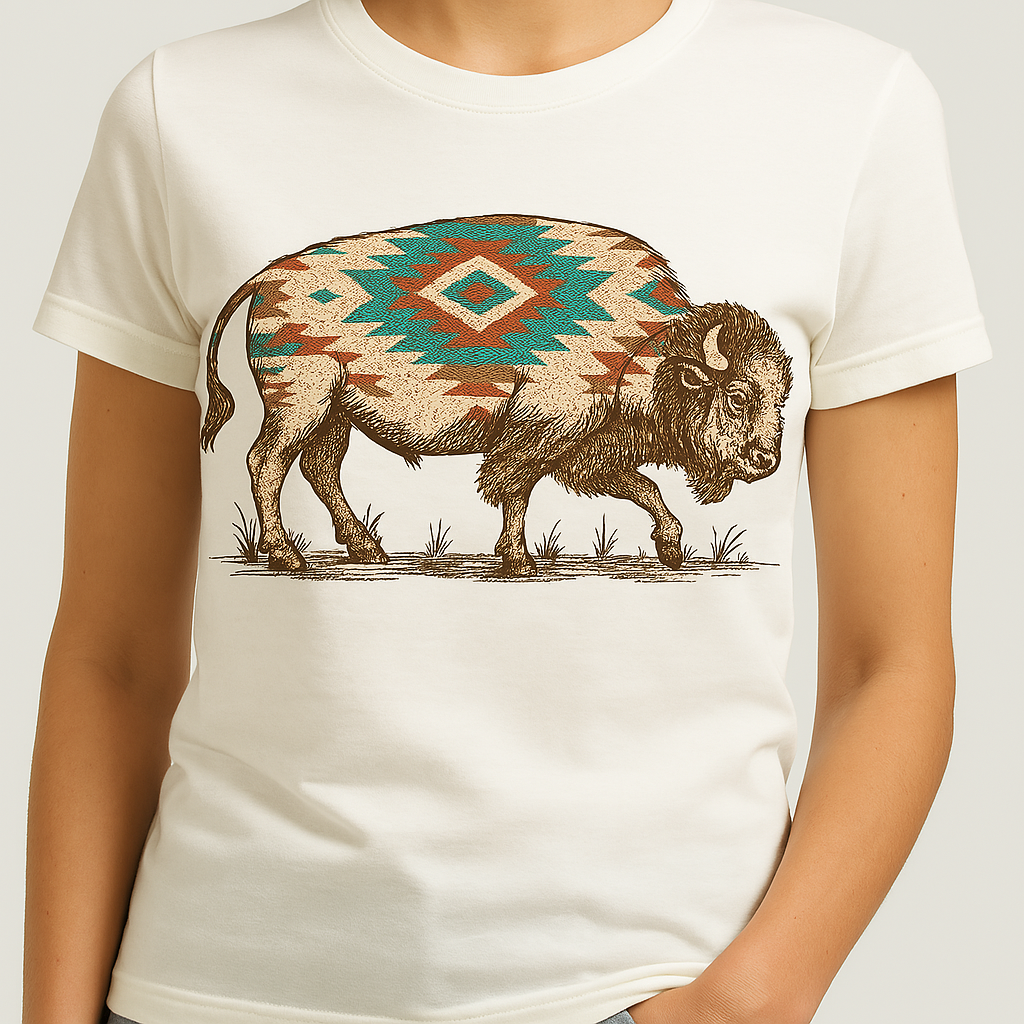 DTF Transfer Tribal Buffalo – Southwestern Aztec Bison Print