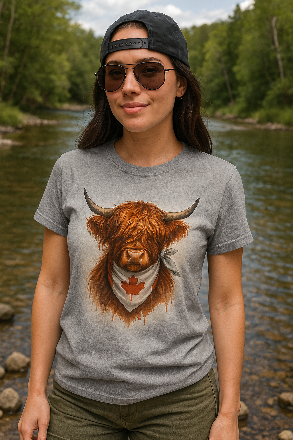 DTF Transfer Canadian Highland Cow – Maple Leaf Bandana Country Graphic