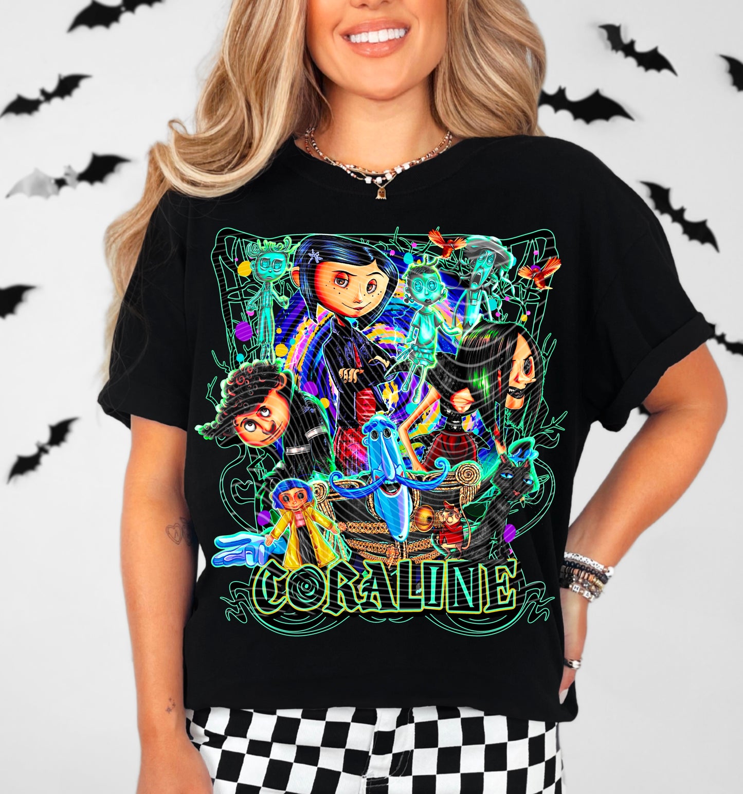 Coraline Neon Nightmare – Glow-Inspired Sweatshirt with Full Sleeve Detail
