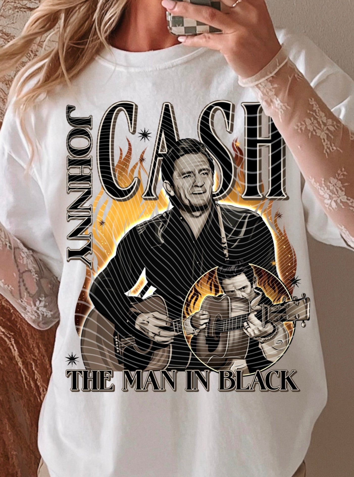 DTF Transfer Western The Man in Black Graphic Sweatshirt – Retro Music Legend Design