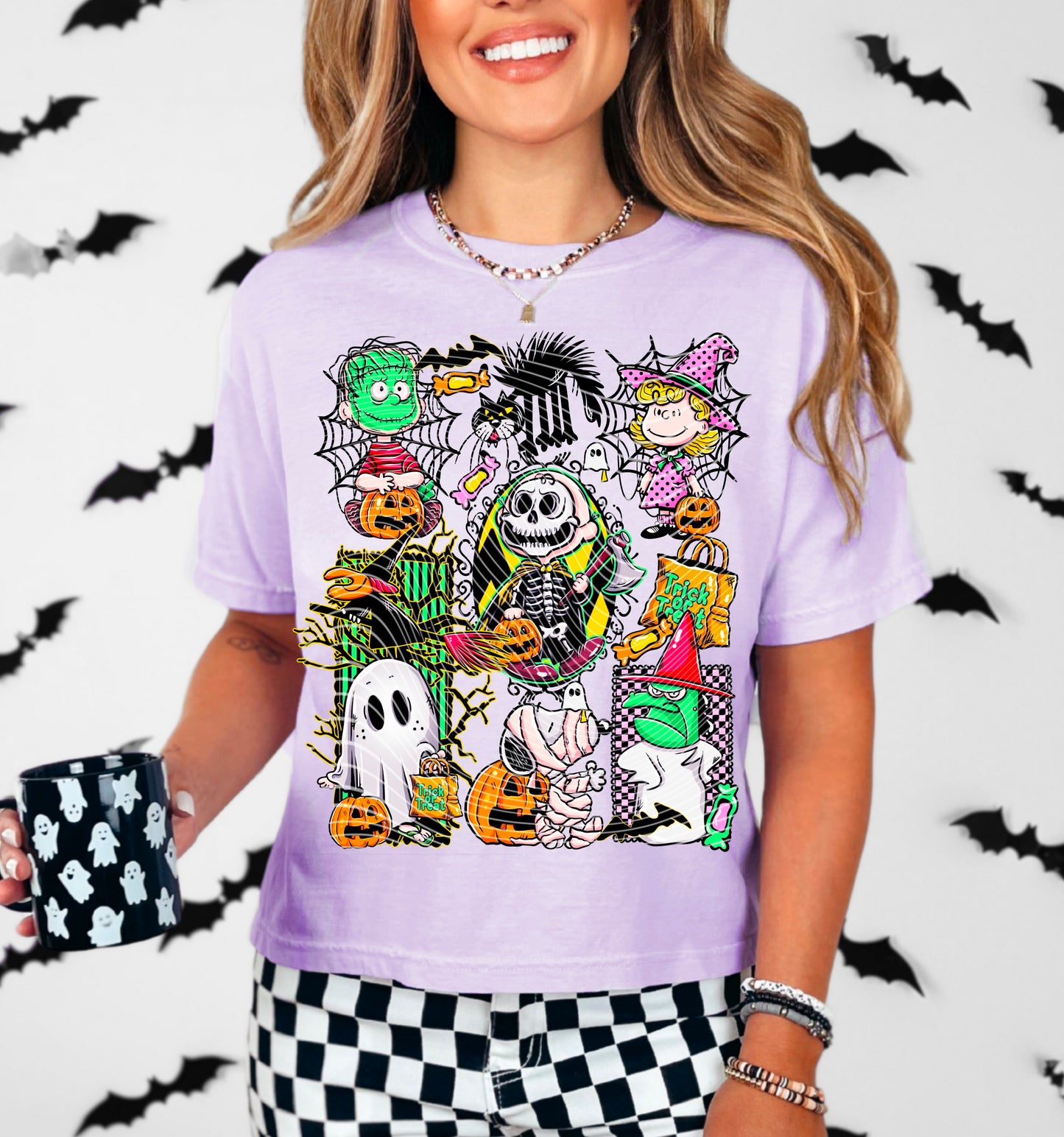 DTF Transfer Neon Halloween Peanut-s Collage – Trick-or-Treat Gang in Costume