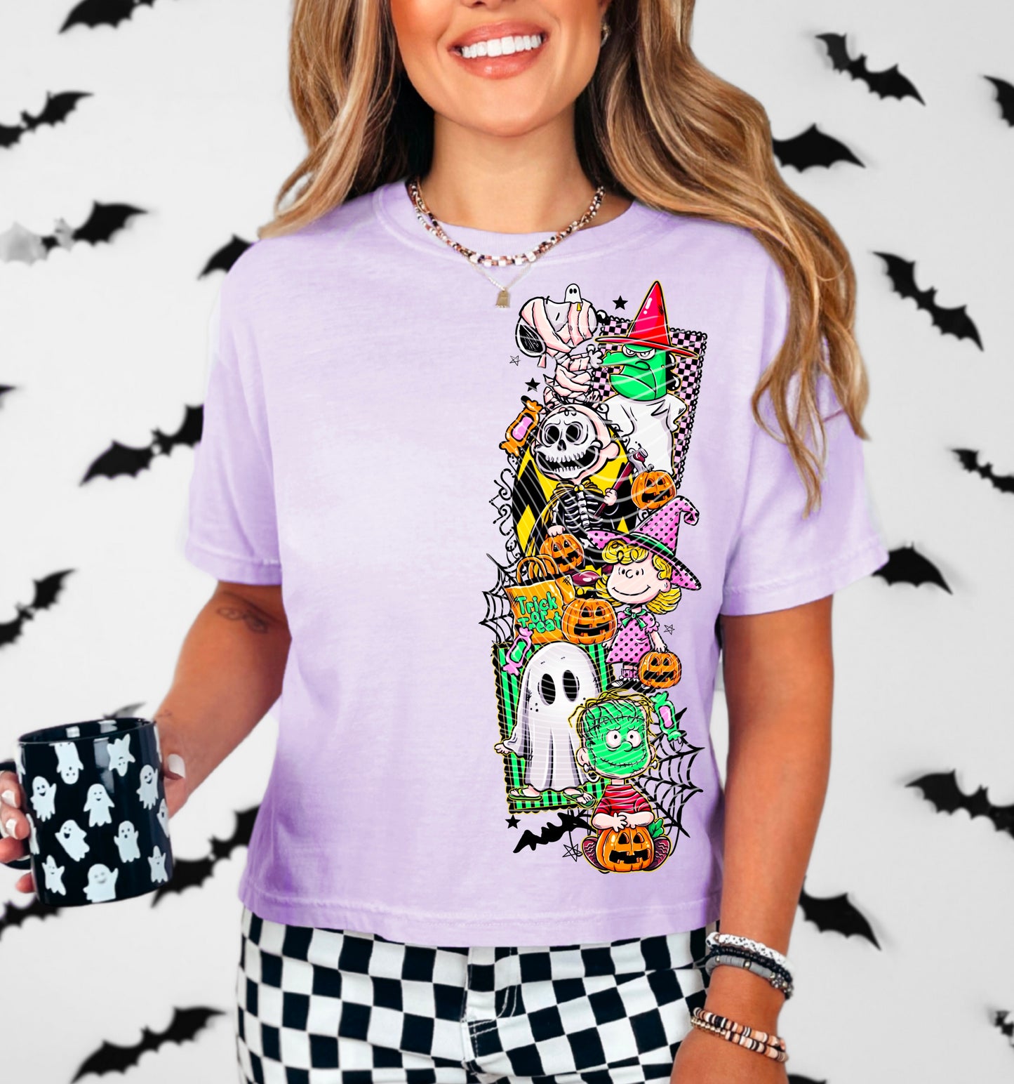DTF Transfer Neon Halloween Peanut-s Collage – Trick-or-Treat Gang in Costume