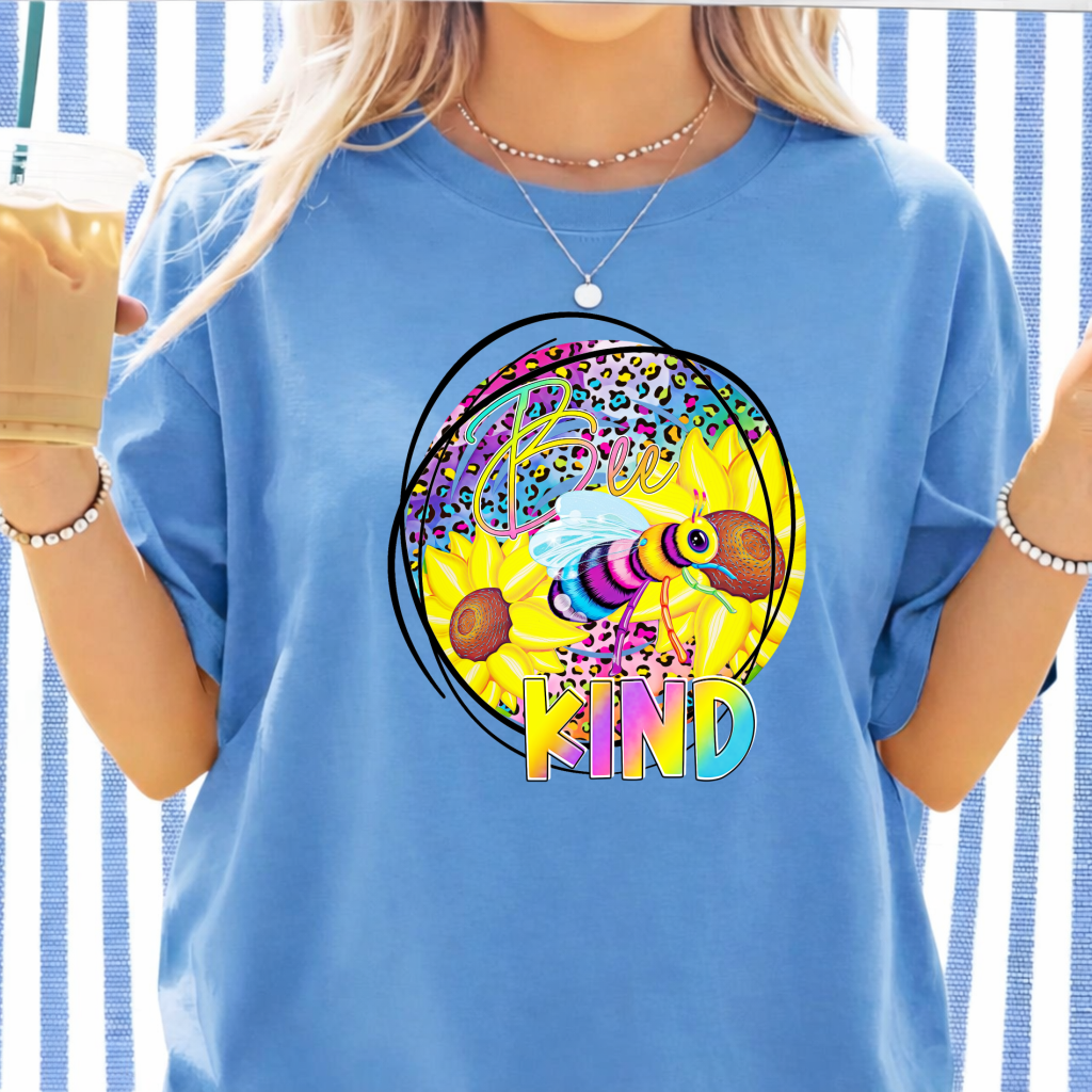 DTF Transfer Bee Kind Sunflower Design – Colorful Inspirational