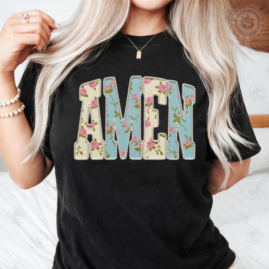 DTF Transfer Amen Floral Vintage Faith Patch Style