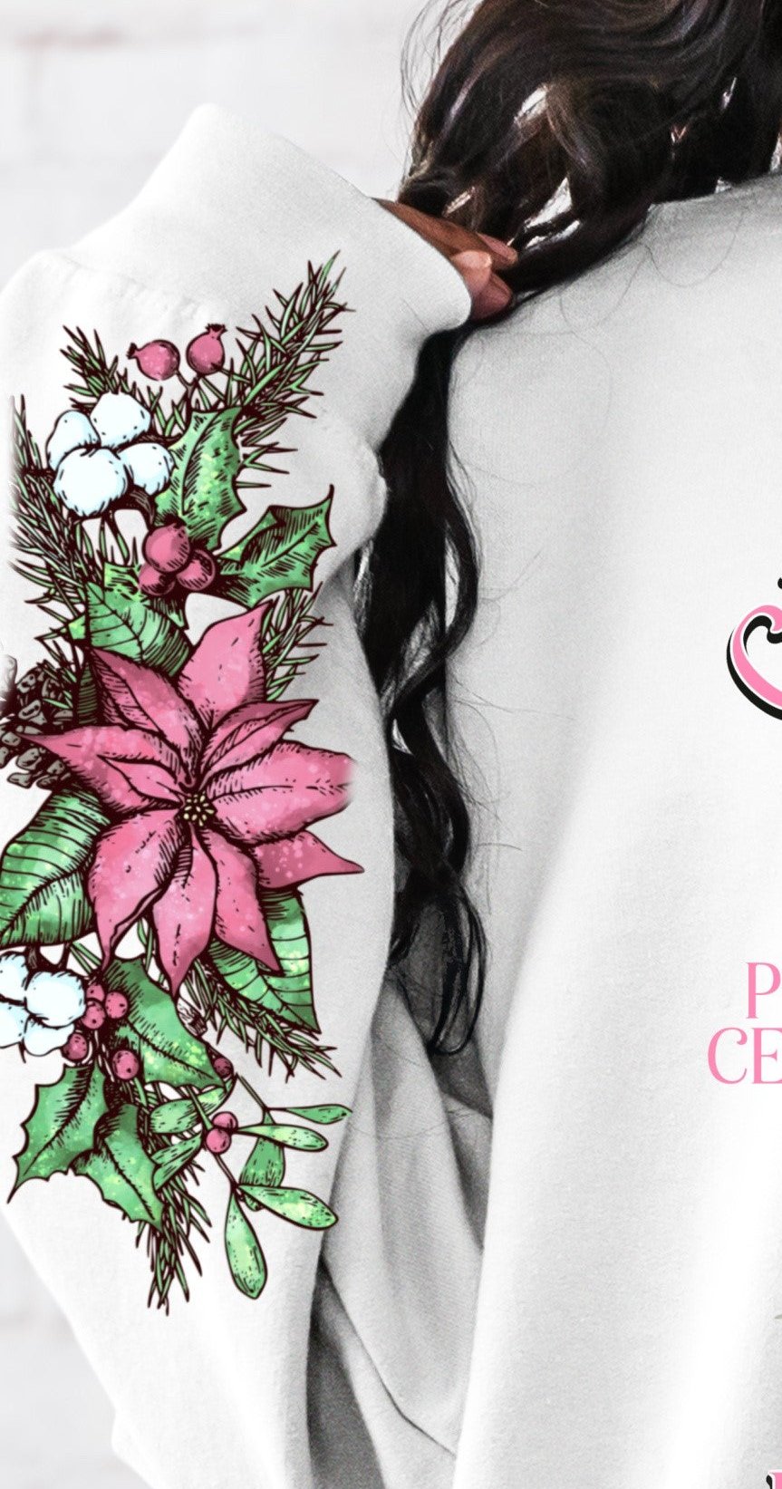 Sweatshirt Hoodie Or T-Shirt Christmas Hallmark Style Truck Farm Truck Pink W/ Sleeves