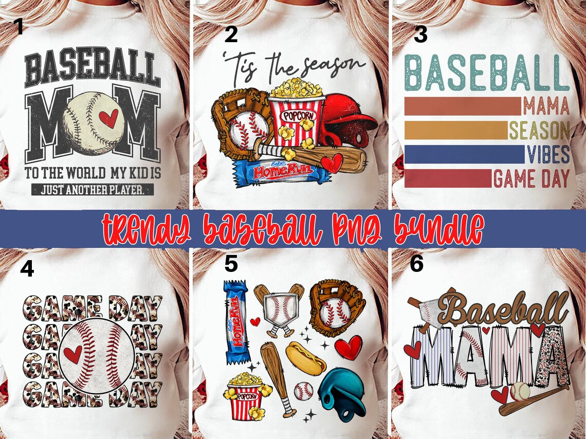 DTF Transfer Baseball Mom Bundle – Game Day, Mama Vibes, Tis the Season, & More