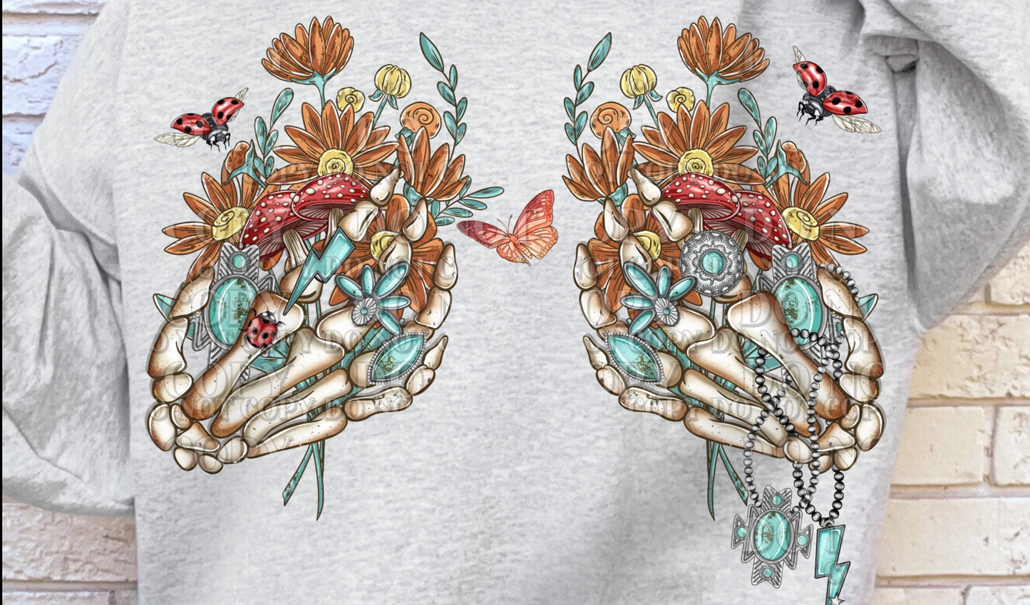 DTF Transfer Skull Hands Western Style Sleeve Print Offered