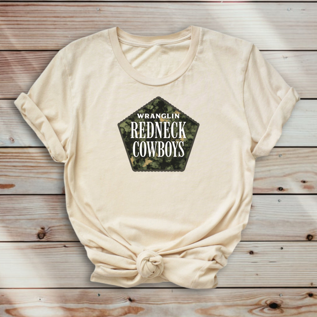 DTF Transfer Wranglin’ Redneck Cowboys – Camo Western Badge Graphic