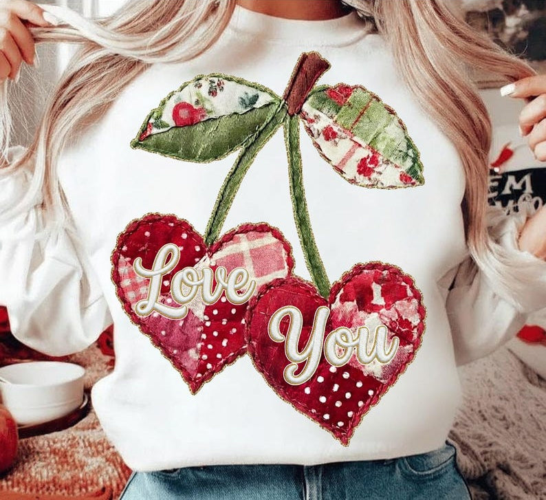 DTF Transfer Valentines – Patchwork Cherries Love You