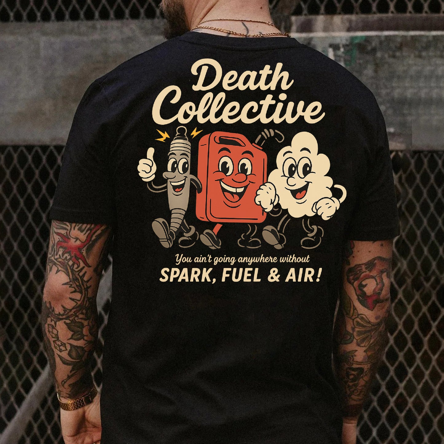 DTF Transfer Death Collective – Spark, Fuel & Air Vintage Cartoon Tee