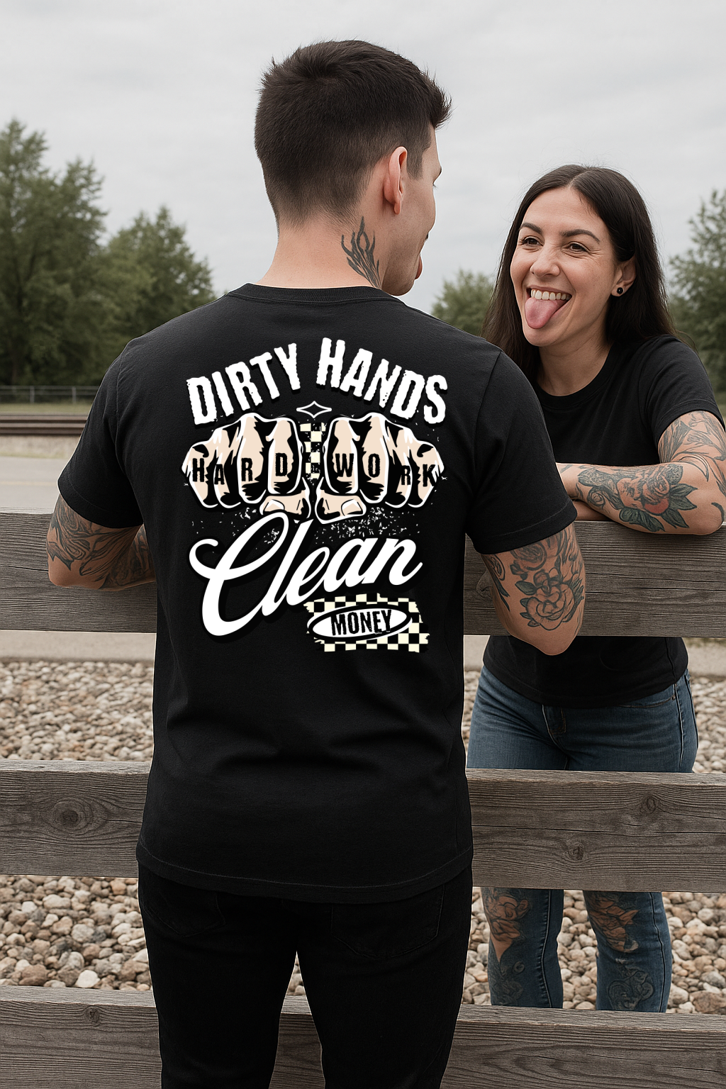 DTF Transfer Dirty Hands Clean Money – Hard Work Tattoo Fist Design