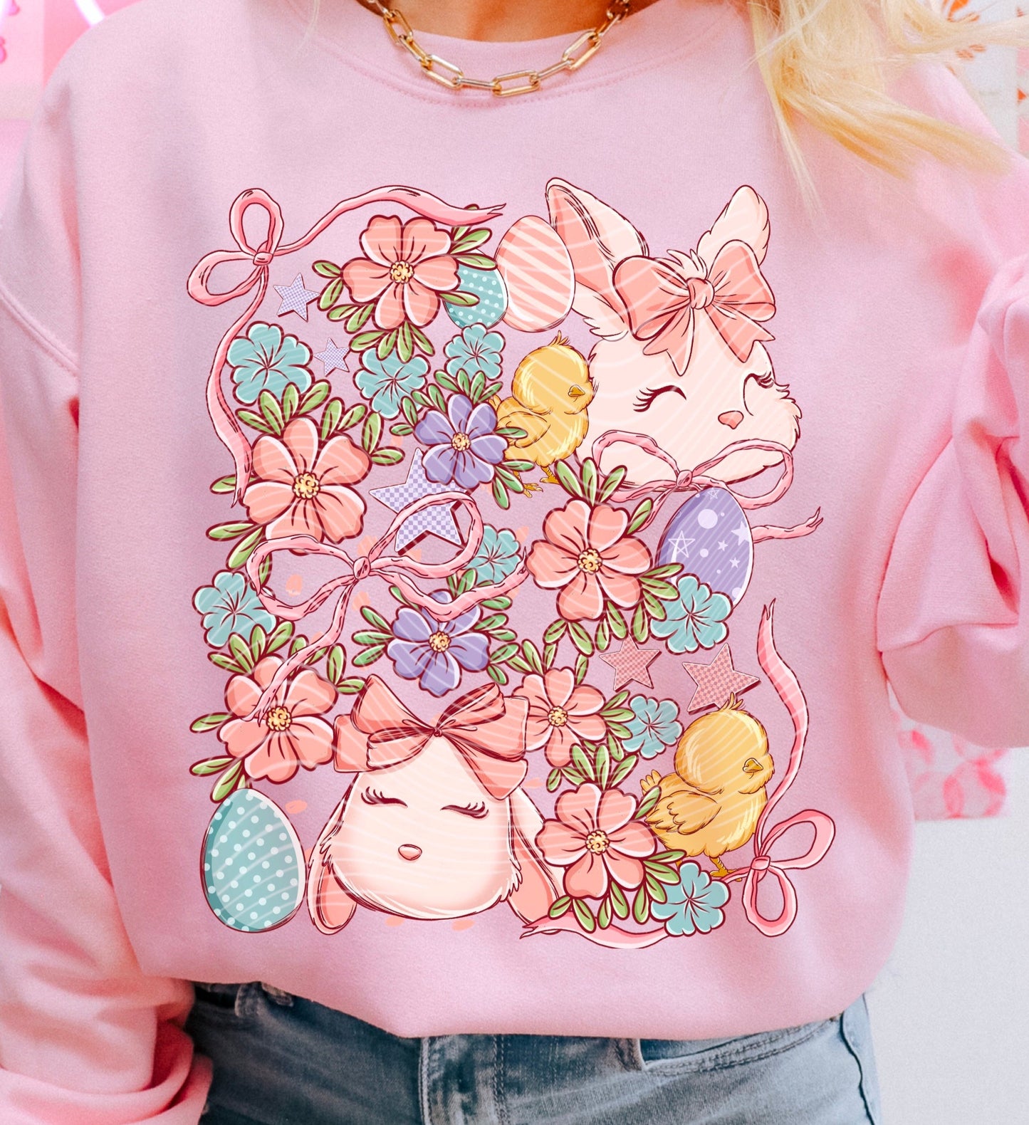 DTF Transfer Floral Easter Bunny โ Pastel Spring Design