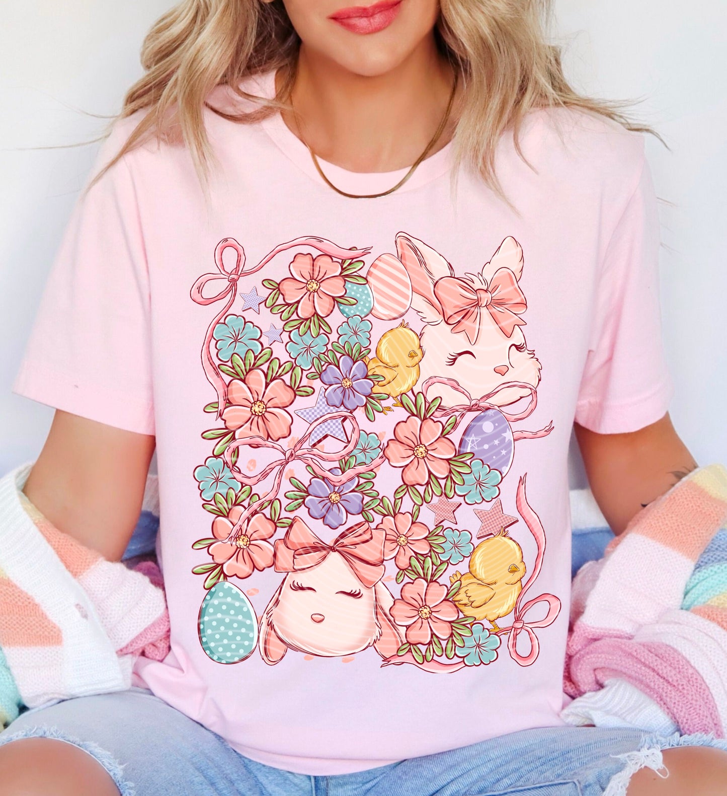 DTF Transfer Floral Easter Bunny โ Pastel Spring Design
