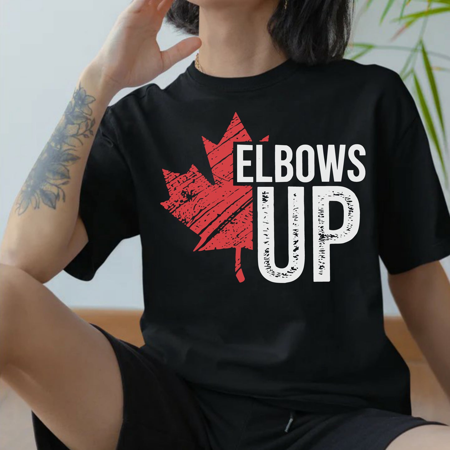 DTF Transfer Elbows Up Canadian Hockey Maple Leaf Design
