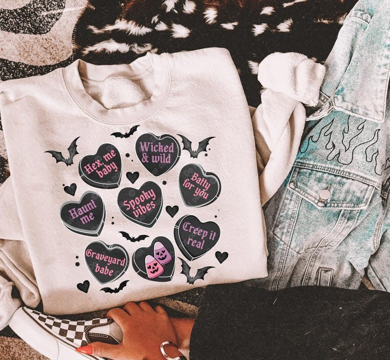 DTF Transfer Spooky Candy Hearts – Gothic Love