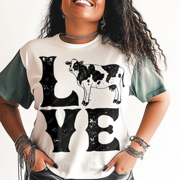 DTF Transfer LOVE Cow - Rustic Farm Life Design