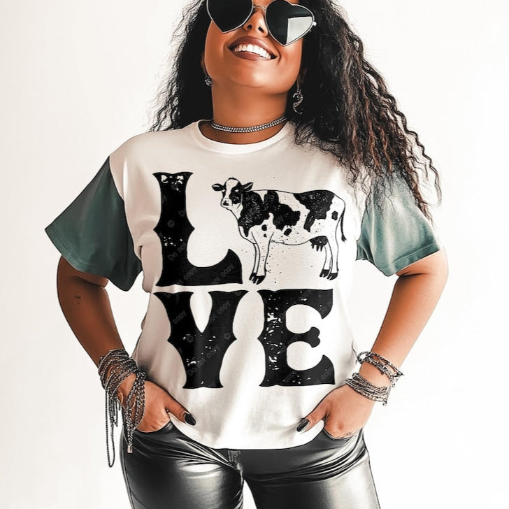 DTF Transfer LOVE Cow - Rustic Farm Life Design