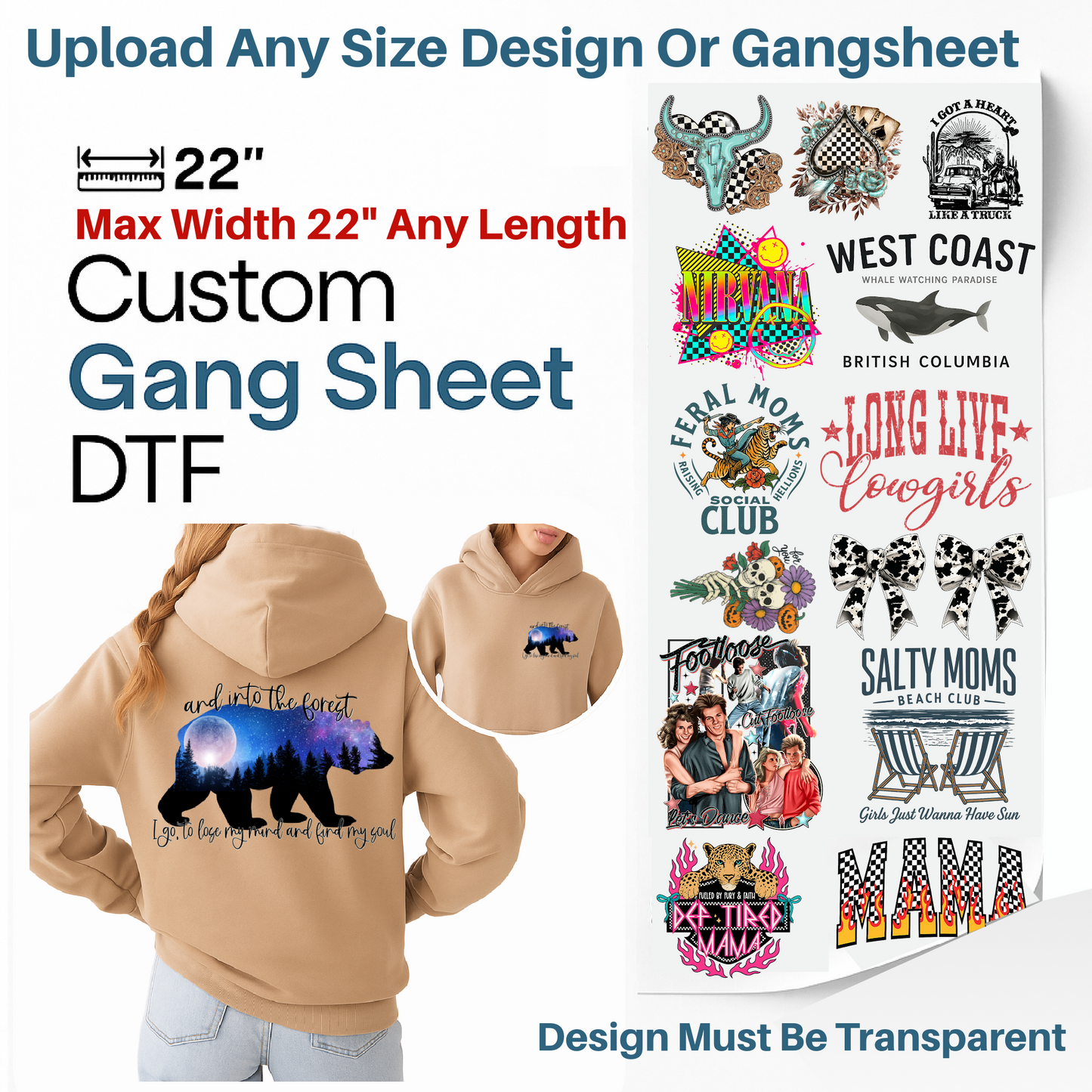 DTF Heat Transfers - Upload Custom Size