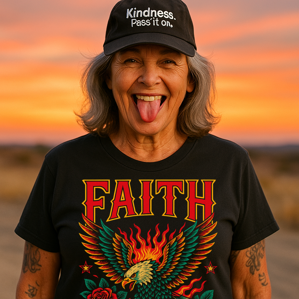 DTF Transfer FAITH – Flaming Eagle & Red Rose Tattoo Style