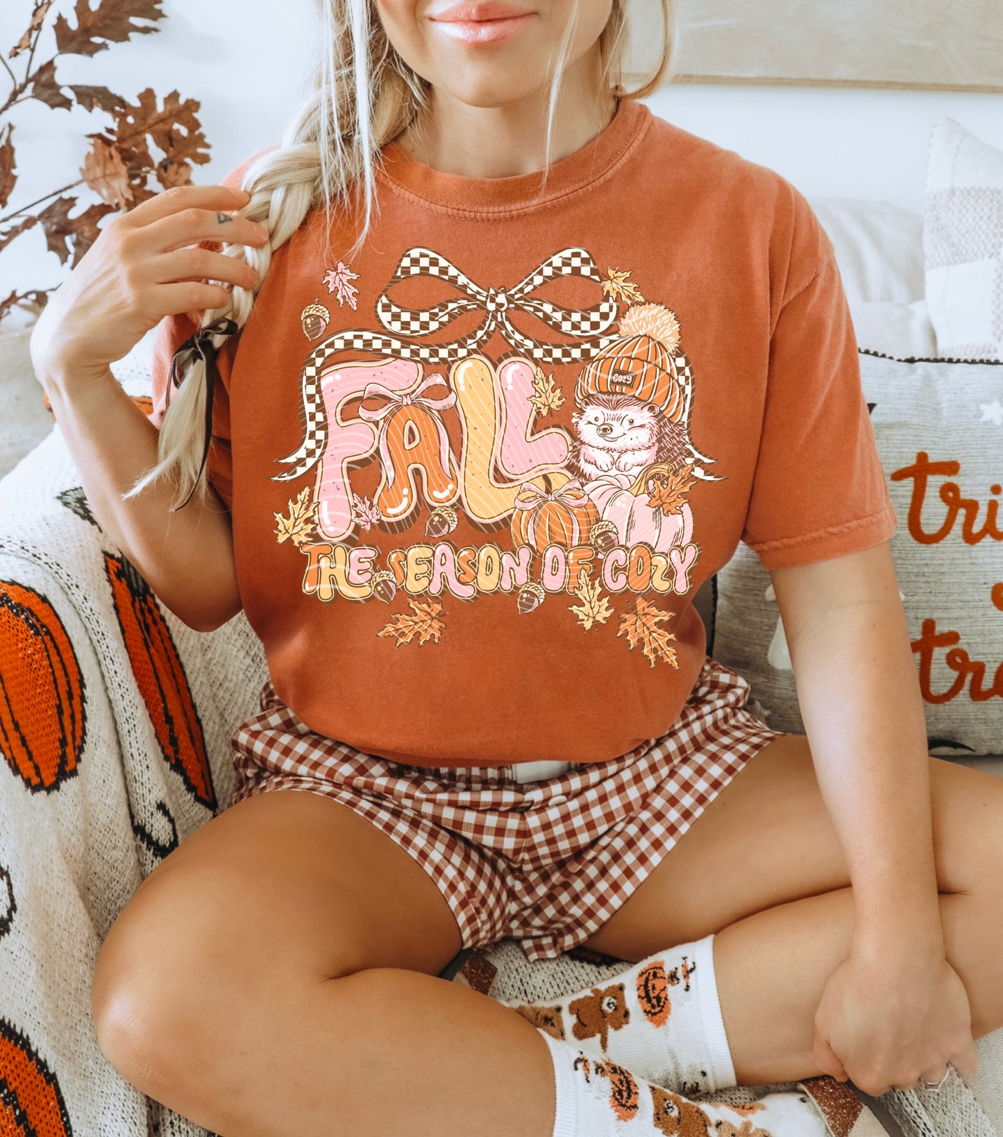 DTF Transfer Cozy Fall Pumpkin and Hedgehog Design