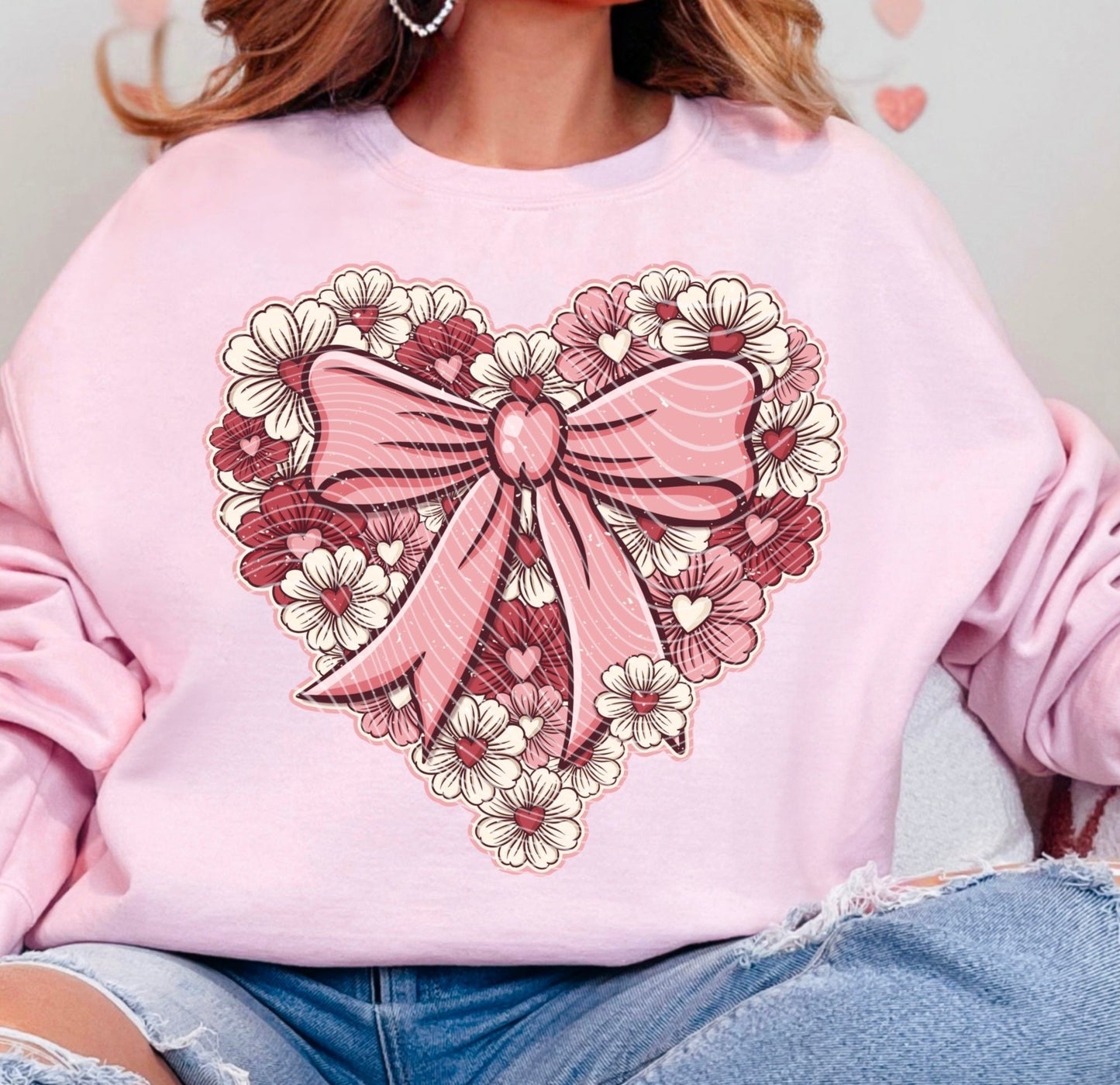 Sweatshirt Or Hoodie T-Shirt Valentine's with Floral Heart Cupid