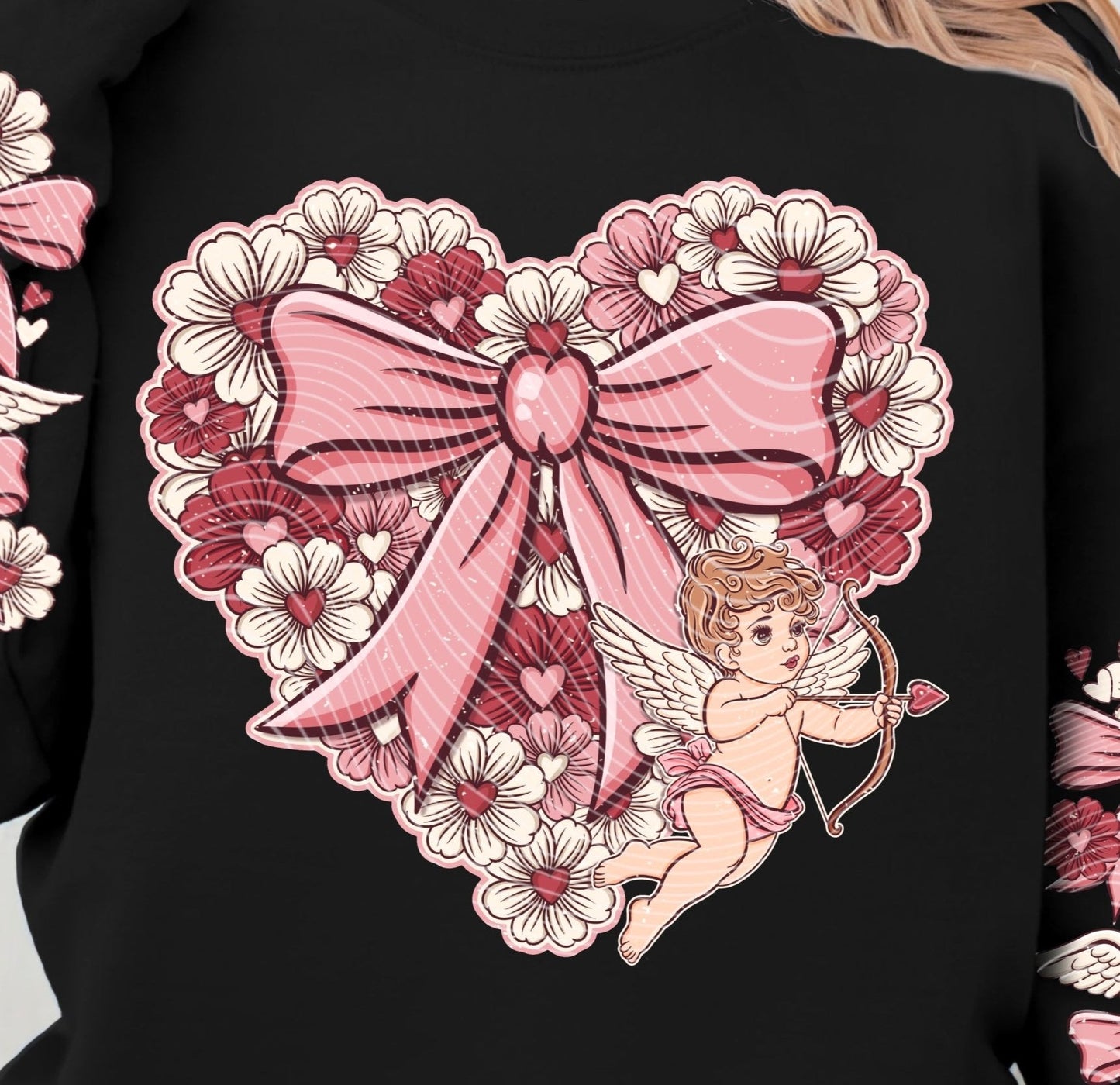 Sweatshirt Or Hoodie T-Shirt Valentine's with Floral Heart Cupid