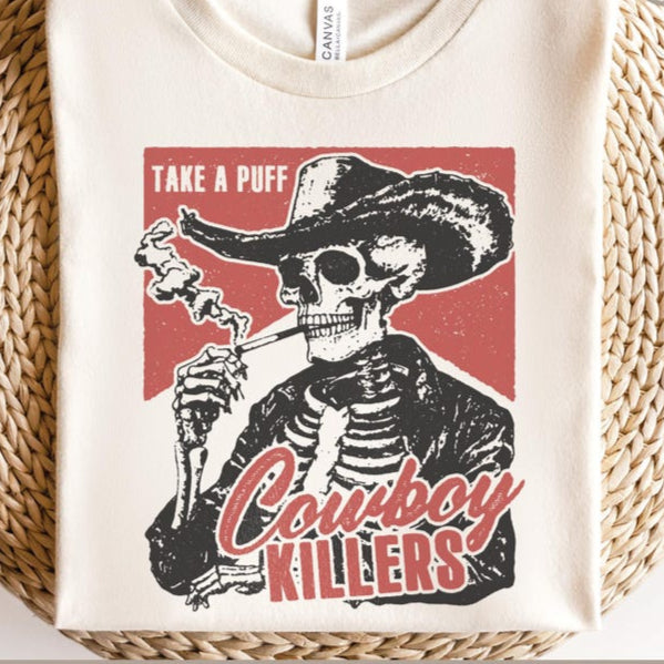 DTF Transfer Take a Puff Cowboy Killers - Vintage Western Skeleton