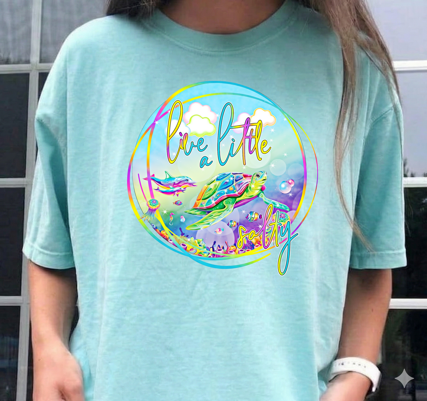 DTF Transfer Live a Little Salty Turtle Design – Colorful Ocean