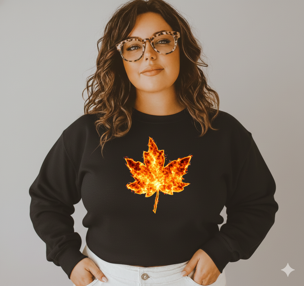 DTF Transfer — Fire Maple Leaf Ultra-Realistic Flame Design