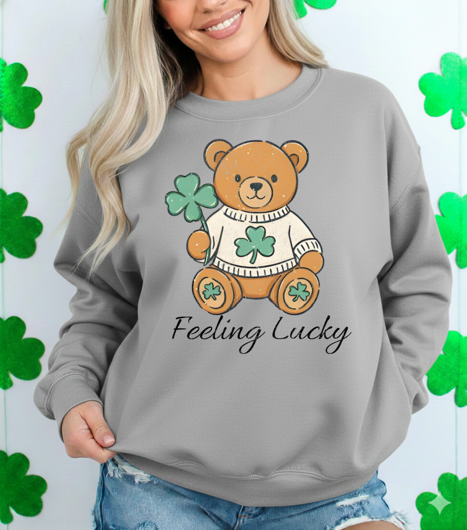 DTF Transfer Feeling Lucky Bear Cute St. Patrick’s Day Shamrock Teddy
