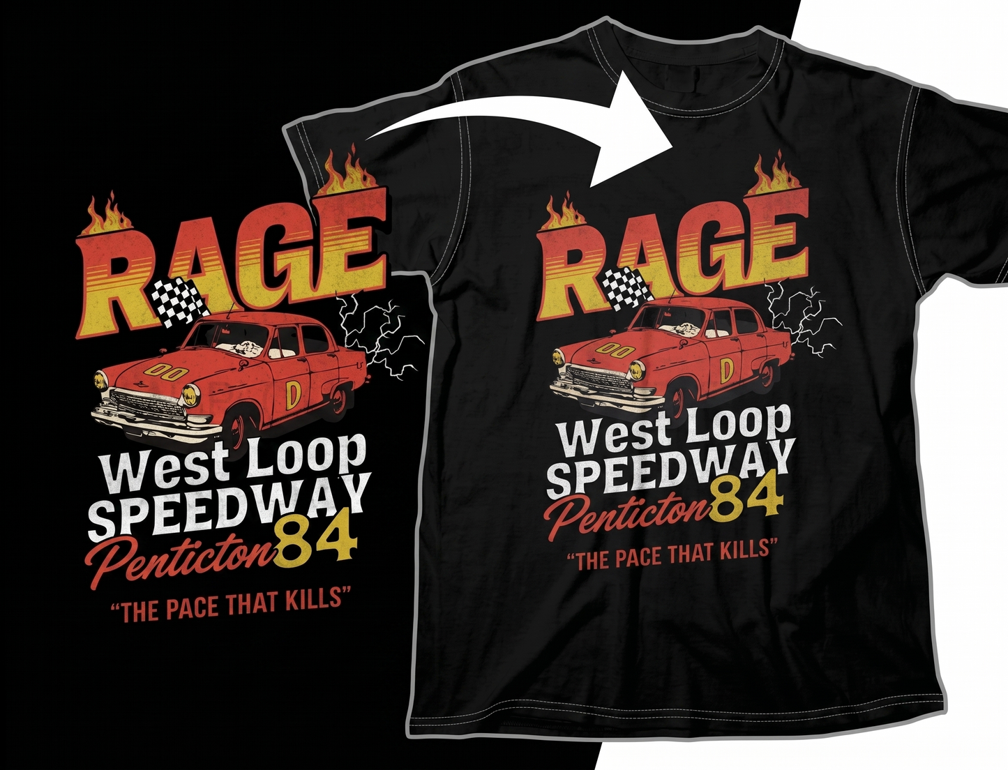 DTF Transfer Rage West Loop Speedway Penticton 84 Vintage Race Car / CUSTOMIZE
