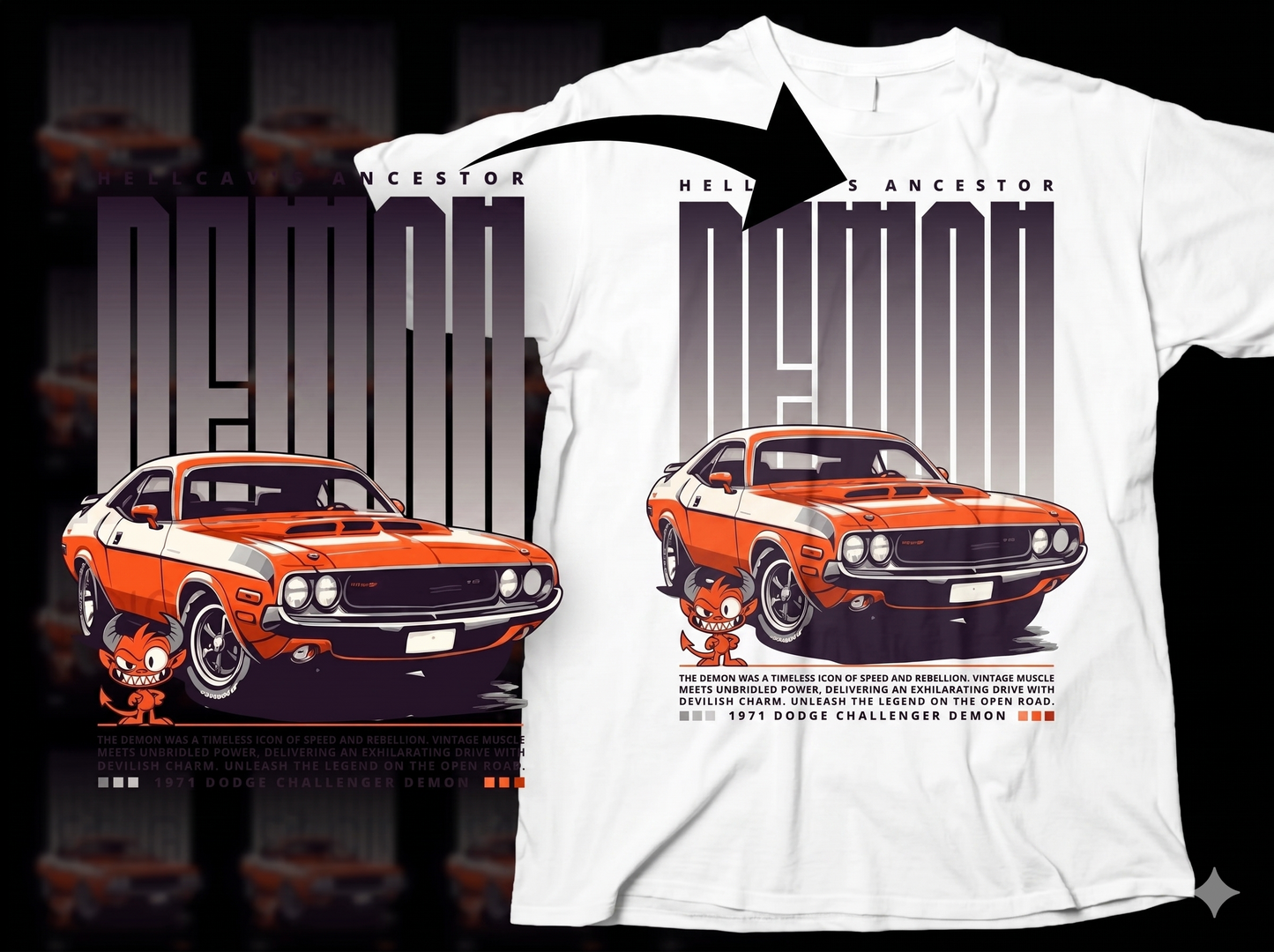 DTF Transfer Hellcatt Ancestor Demon 1971 Dodge Challenger Muscle