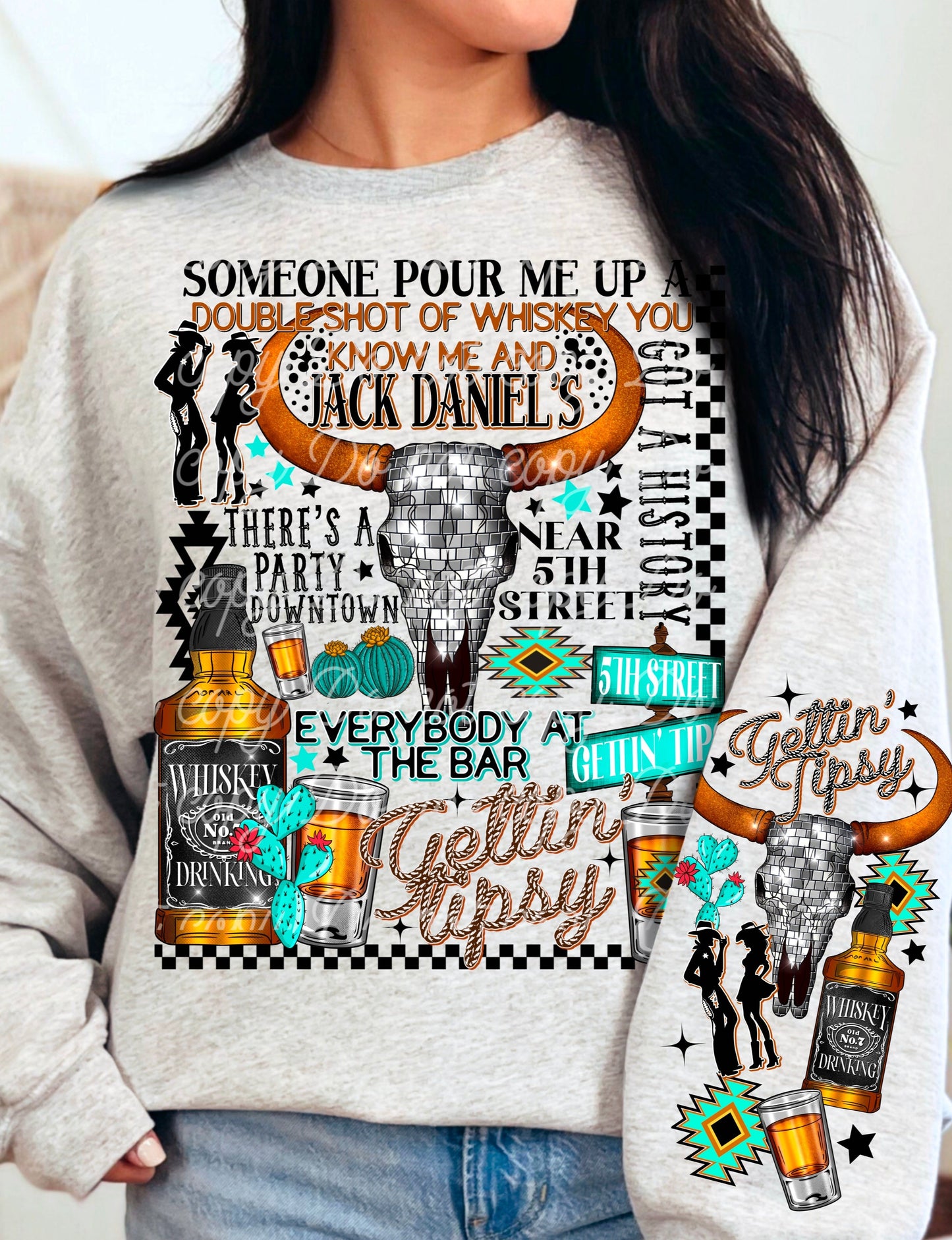 DTF Transfer Western Getting Tipsy + Sleeve Print Offered